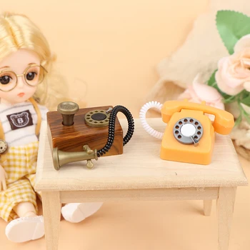 1: 12 Куклена Къща Мини Бижута Имитация На Стационарен Телефон И Ретро Телефони Ретро Телефон Куклени Къщи Мебелен Интериор