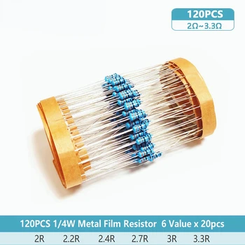 1/4 W набор от резистори сам electron kit, 0,25 W Набор от метални, филмови резистори резистор за ремонт на автомобилни въздушни възглавници 2 Ω 2,2 Ω 2,4 Ома 2,7 Ома 3 Ома