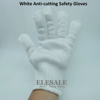 1 Чифт бели работници защитни ръкавици, устойчиви на гумата, защитни ръкавици за касапин от неръждаема стомана, които порязвания