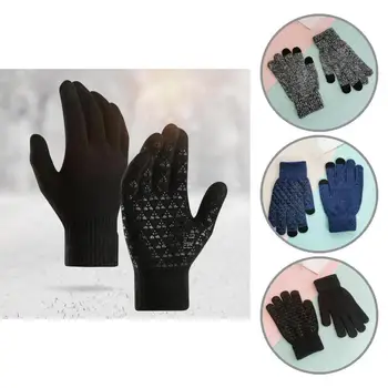 1 Чифт мъжки ръкавици, стилни зимни ръкавици с пълни пръсти, възли меки зимни ръкавици без пръсти