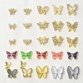 10 бр. висулки за дизайн на ноктите с пеперуди от 3D сплав, декорации с метален блясък, кристал, бижута, кристали, метални декорации за нокти
