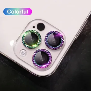 100 бр. Луксозна защитно фолио за обектива на камерата с диаманти за iPhone 11 12 13 mini 14 Plus Pro Max, защитно покритие за стъкло на задната камера, стикер