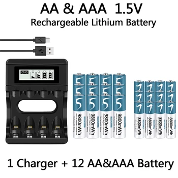 100% Оригинална батерия AA/AAA от 1,5, полимерна литиево-йонна батерия 1,5 В, батерията AA/AAA с USB-зарядно устройство