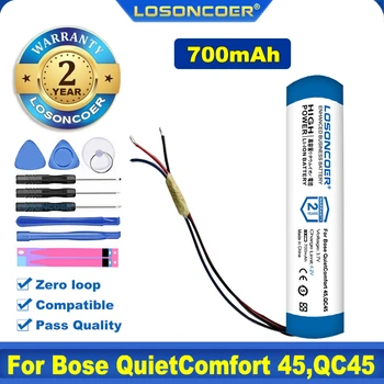 100% Оригинална батерия LOSONCOER 700 mah за Bose QuietComfort 45, слушалки QC45, батерии + безплатни инструменти