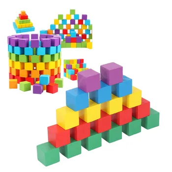 100шт Дървени строителни блокове Забавни многоцветни штабелирующие блокове Играчка за деца в предучилищна възраст Образователна играчка