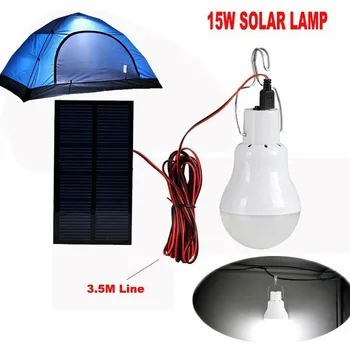 15 Вата Слънчева светлина, външни соларни лампи, led лампа за слънчева енергия, Уличен интериор, Преносимо осветление, Заредена Къмпинг + батерия