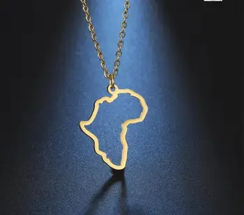 1БР Класическа Карта на Африка Висулка Колие за Жени, Мъже Колие От Неръждаема Стомана, Колиета Етнически Африкански Бижута и Аксесоари F1059