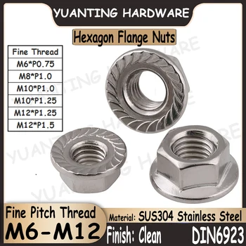 2 елемента-10шт DIN6923 SUS304 Фланцевые ядки с шестоъгълни глави от неръждаема стомана M6 M8 M10 M12 с дърворезба на малки стъпки