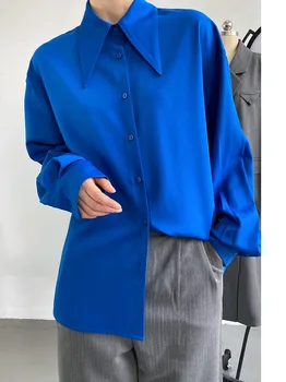 2023 Дамски Блузи с Ярки Цветове Y2K, Модни Корейски Обикновена Блузи с Дълъг ръкав, Пролетни Дамски OL Camisas y Blusas 379