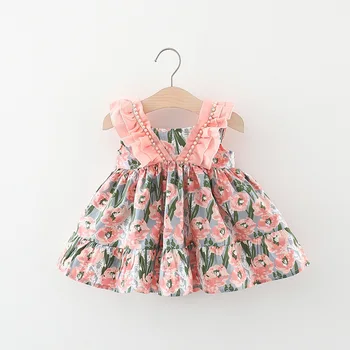 2023 Лятна рокля за малки момичета, вечерна рокля на принцеса с перли, облекла за момичета, детски дрехи за деца, дрехи за новородени бебета от 0 до 3 години