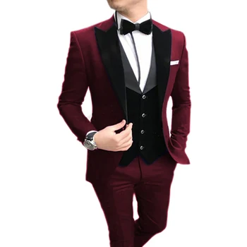 2023 Модерен нов мъжки бизнес обикновен костюм, палто/мъжки оборудвана сватбена вечеря, 3 предмет, блейзери, яке, Панталони, жилетка