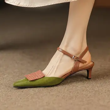 2023 Ново притока на естествена дамски обувки от естествена кожа За важни случаи Летни клубни партита Обувки с високи токчета за Дамски сандали