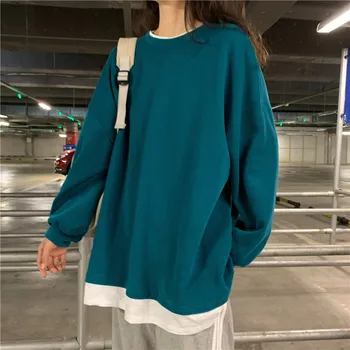 2023 Пролет есен Женски тънки свободни пуловери от две части, обикновена блузи, дамски дълги тенденция качулки в стил мозайка