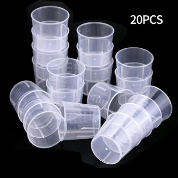 20pcs Мерителна чаша, лабораторни мерителна чаша, течен мерителна чаша, кухненски инструмент за бар, 10/20/30 мл, прозрачна пластмаса с мащаба