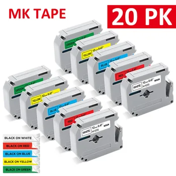 20PK 12 мм, 9 мм Лента за етикети M-K231 Съвместими с Brother MK 231 MK231 MK-231 631 131 за принтер Brother P-touch PT-70 PT-80