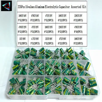 225 бр./кор. комплект кондензатори от потопяеми алуминиеви электролитических кондензатори, набор от стойности 15 16-50, 1 icf-470 uf, разнообразни, ниски нива на съхранение