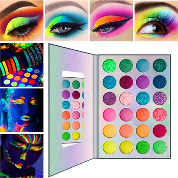 24 Цветове, Светещи Сенки за очи Stage Clubbing Neon Makeup Kit Blacklight UV-Светещи В Тъмното Луминесцентни сенки за очи палитра грим