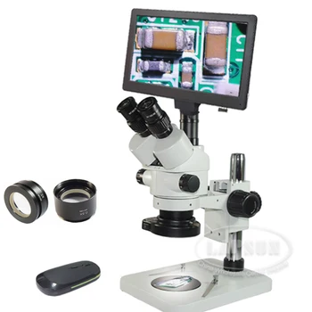 3.5 X -90X Тринокулярный Промишлен Стереомикроскоп с Увеличение + 1080P 60FPS Дигитален Микроскоп с затваряне на C-mount Камера 9-инчов LCD монитор