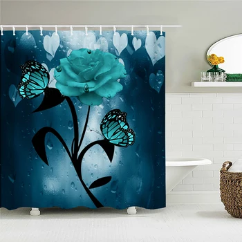 3D принт, Завеси за душ със синя роза, ретро арт-цвете, домашен екран за баня, Интериор, Водоустойчиви Аксесоари за баня от полиестер
