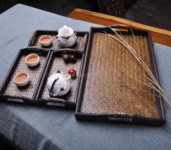 4 бр./компл. в Юго-Източната част на азиатския стил, тайландски бамбук сплетен тава, чайна, дзен-чаен комплект, сух чаен поднос, семейната всекидневна, офис чаен поднос