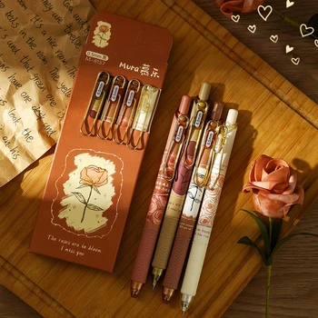 4 бр. Романтични рози гел химикалки реколта 0,5 мм Неутрални химикалки с черно мастило Kawaii корейски канцеларски материали за подпис Канцеларски материали