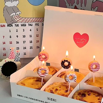 5 бр./опаковане., Корейски стил Ins, прекрасна реколта свещи с пончиками, Свещ за печене на торта за рожден ден, Вечерни Декоративни аксесоари, реквизит за снимки