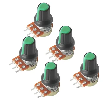 5 комплекта Линейно Бутам Конично Потенциометъра WH148 с Променливи Резистори 3Pin 1K-1M Ω 15 мм Вал с Зелени Дръжки AG2, Гайки и шайби