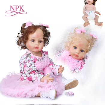 55 см NPK нов дизайн, къдрава коса с ръчни корени, реалистична кукла за новородени момичета, кукла за деца, мека силиконова кукла за цялото тяло