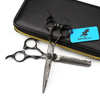 6,0 См VG-10 Формата на зъб Професионални Черни Дамасские фризьорски ножици за подстригване Фризьорски Инструменти за рязане Фризьорски ножици
