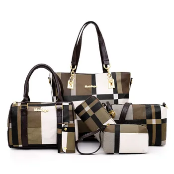 6 бр., набор от женски чанти, модни дамски чанта от изкуствена кожа с мрежесто принтом, чанта-месинджър, - портфейл, чанта на известната марка 2022