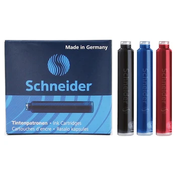 6 броя в опаковка, мастило за автоматична писалка Schneider, черни/сини/зелени/червени касети за зареждане с гориво, международен стандартен размер, оригинални гладка мастило