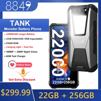 8849 от Unihertz Tank Мобилен телефон за нощно виждане с акумулаторна батерия 22000 ма Издръжлив смартфон 22 GB RAM 256 GB Rom 108 Mp Мобилен телефон G99
