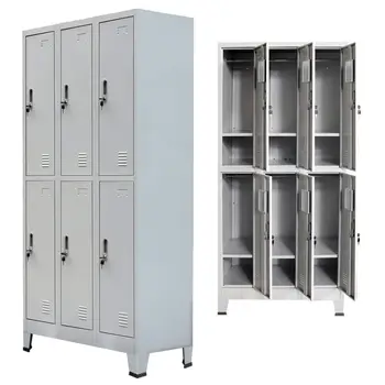 90 x 45 x 180 см, Просторен гардероб за съхранение, Неръждаема стомана, 6 отделни запирающихся офиси, Лесно монтируемый шкаф за съхранение