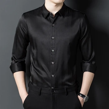 93% Коприна и 7% ликра, висококачествена мъжка риза с къси ръкави, однотонная пролетно нова висококачествена гладка удобна мъжка риза