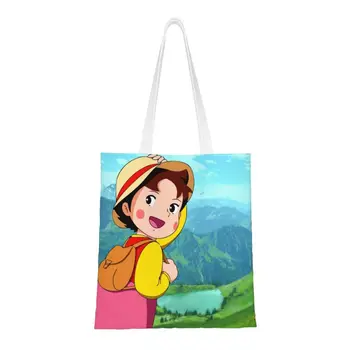 Alps Mountain Момиче Happy Хайди Чанта за пазаруване в магазини с кавайным принтом, холщовая чанта за пазаруване, чанта през рамо, по-голямата голям здрава чанта