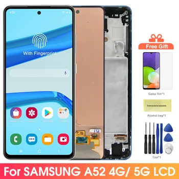 AMOLED дисплей за Samsung Galaxy A52 A525 A525F LCD Дисплей с цифров сензорен екран с рамка за Samsung Galaxy A52 5G A526 A526B