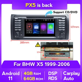 Android 11 RDS 4G 64G Кола DVD GPS Навигатор За BMW X5 E53 BMW E39 Стерео 5 Серия Видео Аудио 4G LTEW Carplay SWC