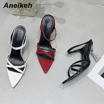 Aneikeh 2024, нови летни сандали с остър бод, дамска мода елегантни сандали на висок ток с отворени пръсти за работа в офис, черен, червен, не е бял