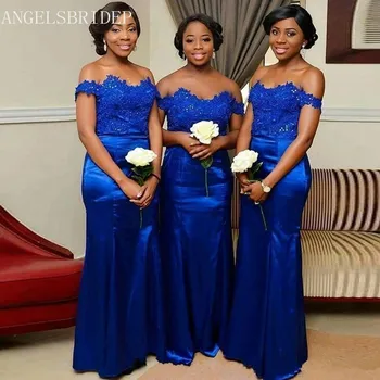 Angelsbridep/африкански рокли на шаферките в стил Кралско синьо Русалка за черни момичета, по-големи размери, дълги рокли за вашата сватба парти с открити рамене