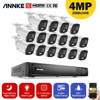 ANNKE 4MP POE Мрежова Система за видео наблюдение 16CH 8MP 4K Записващо устройство С 4-Мегапикселова Пълноцветен Ip Камера Видеонаблюдение за Нощно Виждане