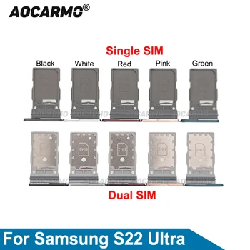 Aocarmo за Samsung Galaxy S22 Ultra S22U с една и с две SIM-карти, тава за sim-карти, слот за карти, Резервни части