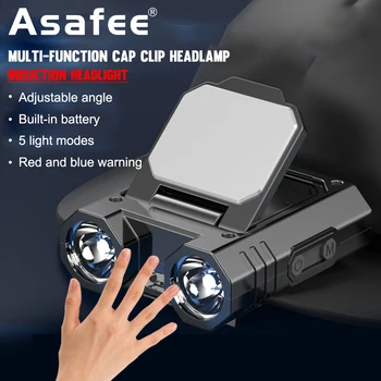 Asafee Силен светлочувствителен главоболие фенер със скоба за капаци за нощен риболов, USB зареждане, дистанционно външно аварийно осветление, факел