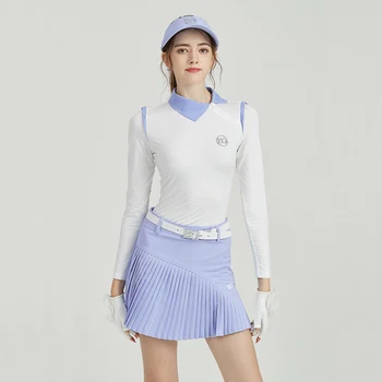 BG Пролет-есен, нова дамска риза за голф, дълъг ръкав, отгоре с малки отворотами, къса пола, висококачествени спортни облекла за голф, женски костюм