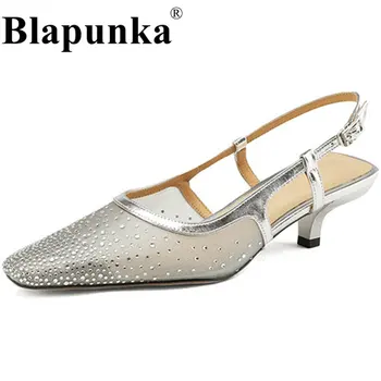 Blapunka, елегантни дамски обувки от прозрачна мрежа, обувки-лодка на средно обувки с катарама, украсена с пайети, Сандали 34-42