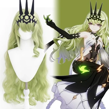 Cosplay-перука Mobius 100 см 39 см, Honkai Impact 3rd, cosplay-дамски игра на Зелени, вълнообразни перука Mobius, шапки за Хелоуин