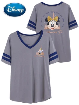 Disney World, 50-та годишнина на Мики И Мини Маус, Риза Райе с Анимационни Принтом, Женствена Тениска С V-образно деколте и Къс ръкав, Летни Дамски Блузи