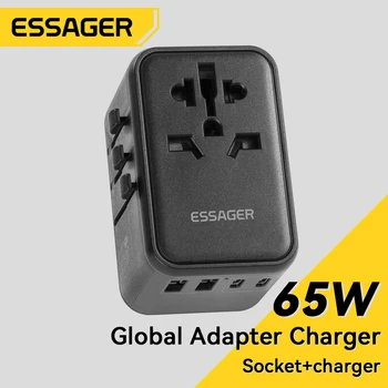 ESSAGER Универсално зарядно за пътуване Джобно 65 W Бързо зарядно устройство 2500 W МАКС САЩ, ЕС, Великобритания AUS щепселът е Напълно Функционална зареждане