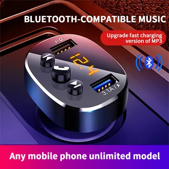 FM предавател, хендсфри, автомобилен Bluetooth съвместим музикален плейър 5.0 MP3, безжичен аудиоприемник Aux, бързо зарядно с два USB, комплект за кола
