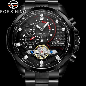 FORSINING Tourbillon Автоматични механични мъжки ръчен часовник, военни, спортни мъжки часовници, най-добрата марка за луксозни черни класически мъжки часовник 8229