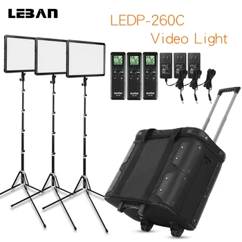 Godox 3X LEDP-260C 300-5600 K led видеосветильник непрекъснато осветление с 3 пъти светлинна стойка + роликовая чанта за носене Комплект видеостудийного осветление